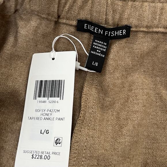 Eileen Fisher Felted Wool Tapered Ankle Pants Size L Honey Office Capsule NWT - Picture 6 of 7